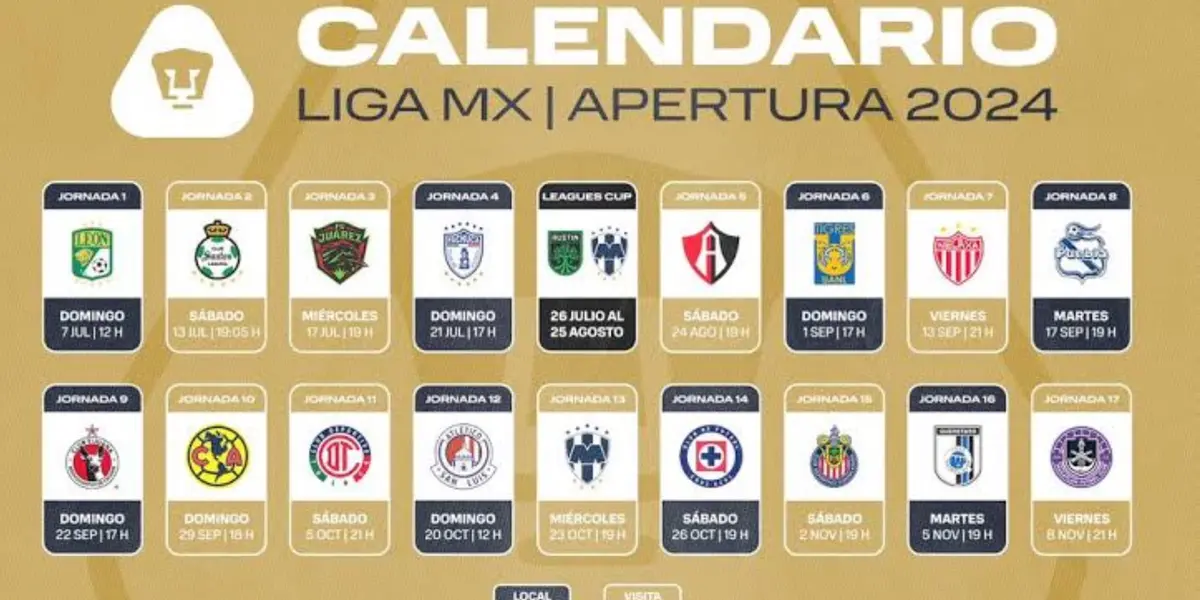 Calendario de Pumas Apertura 2024