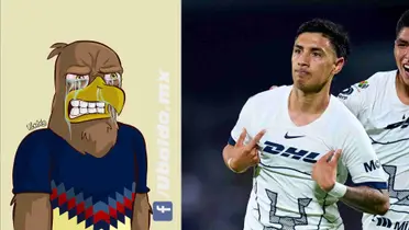 Caricatura del América y Leo Suárez anotando contra América