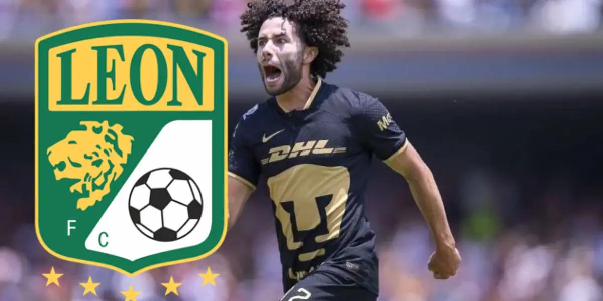 Cesar Huerta con Pumas y escudo de León