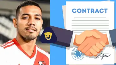 David Martínez con escudo de Pumas y contrato 
