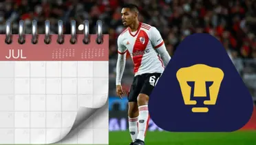 David Martínez de River Plate y escudo de Pumas con calendario