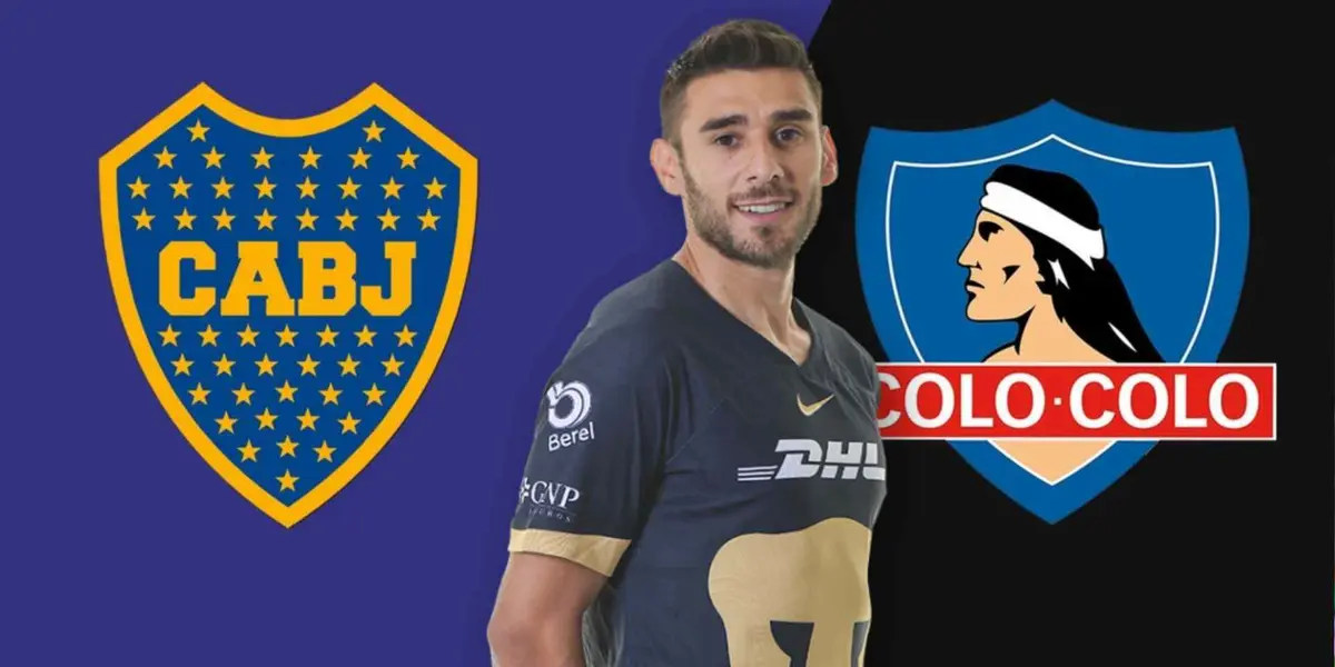 Escudos de Boca Juniors y Colo Colo con Eduardo Salvio