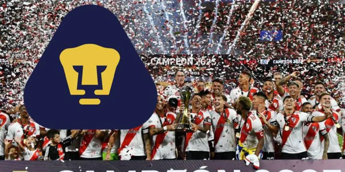 Festejo de River Plate con escudo de los Pumas