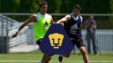 Héctor Moreno y Pablo Barrera con escudo de Pumas