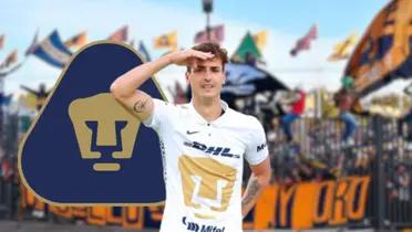 Juan Ignacio Dinenno celebrando un gol con la playera de Pumas