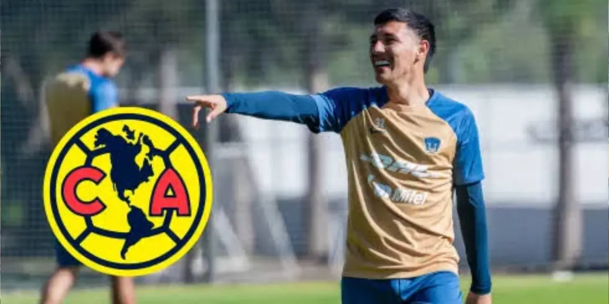 Leo Suárez entrenando con los Pumas señalando es escudo del América