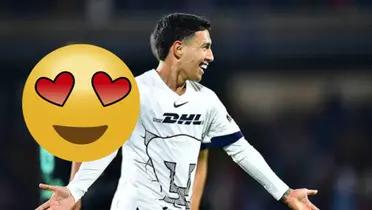 Leo Suárez jugando con Pumas y emoji de cara con corazones / FOTO MEXSPORT