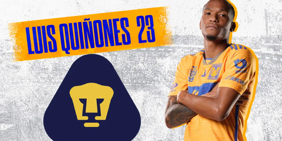 Luis Quiñones con Tigres y escudo de Pumas