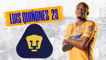 Luis Quiñones con Tigres y escudo de Pumas