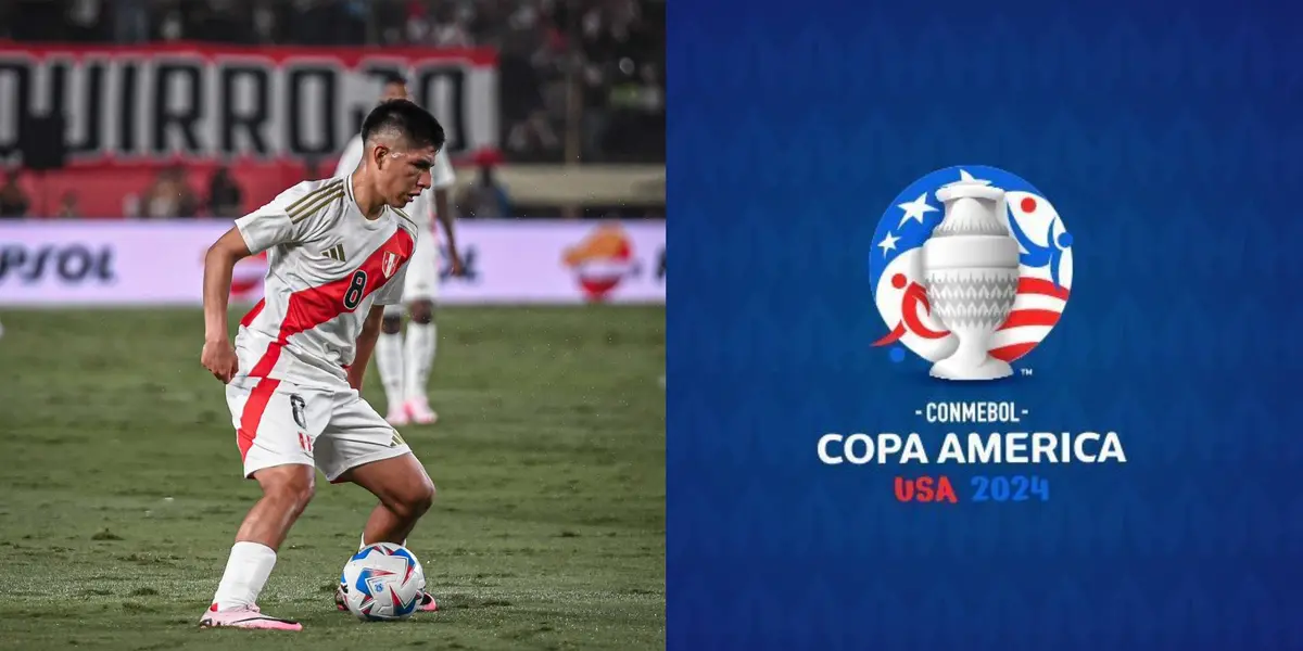 Piero Quispe  con Perú y logo Copa América