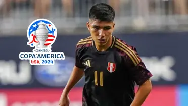 Piero Quispe con Perú y logo de la Copa América