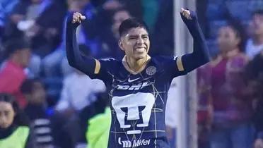 Piero Quispe festeja el gol que realizó en el Pumas vs América (Fuente: Pumas) 