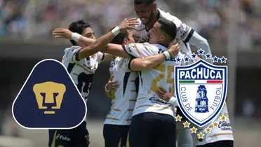 Pumas festejando con escudo de Pachuca