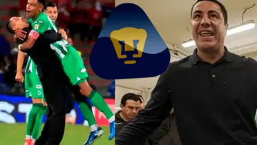 Efraín Juárez abraza a jugador, a la derecha, charla en el vestidor (Fuente: Atlético Nacional)