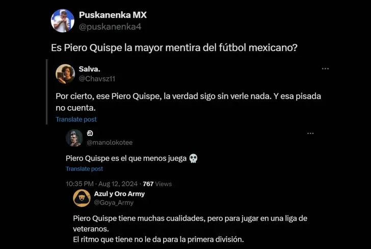 Comentarios sobre Piero Quispe en X