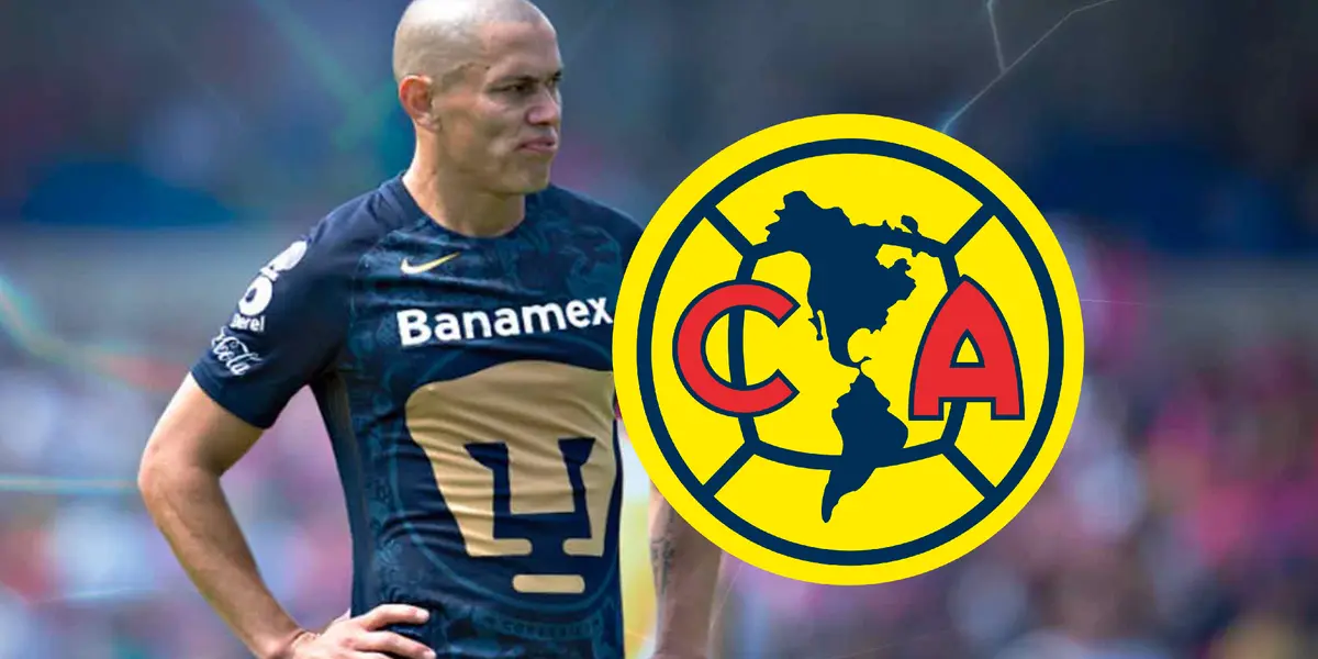 Darío Verón jugando con los Pumas y escudo del América