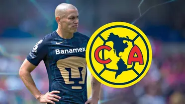 Darío Verón jugando con los Pumas y escudo del América