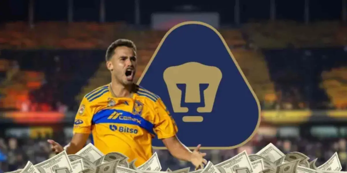 Diego Reyes jugando con Tigres, escudo de Tigres y dinero