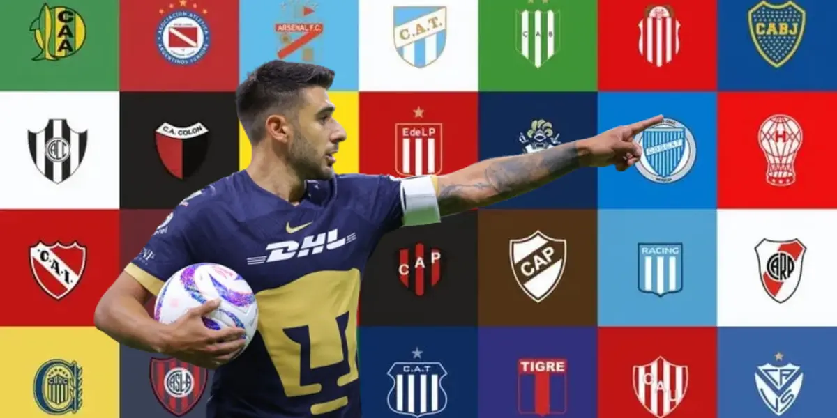 Equipos de Argentina y Eduardo Salvio jugando con Pumas