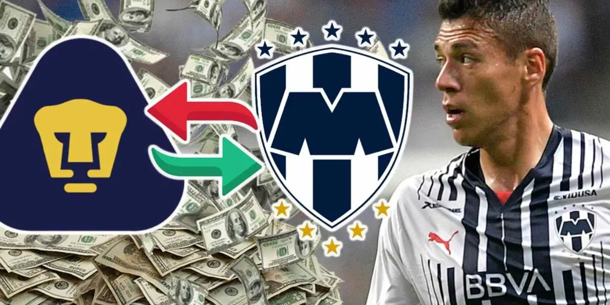 Héctor Moreno con Rayados, sello de Pumas y Rayados con dólares.