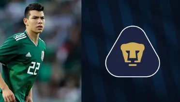 Hirving Lozano y escudo de Pumas