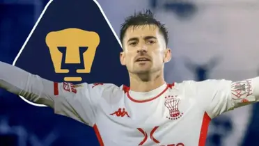 Ignacio Pussetto con Huracán y escudo de Pumas