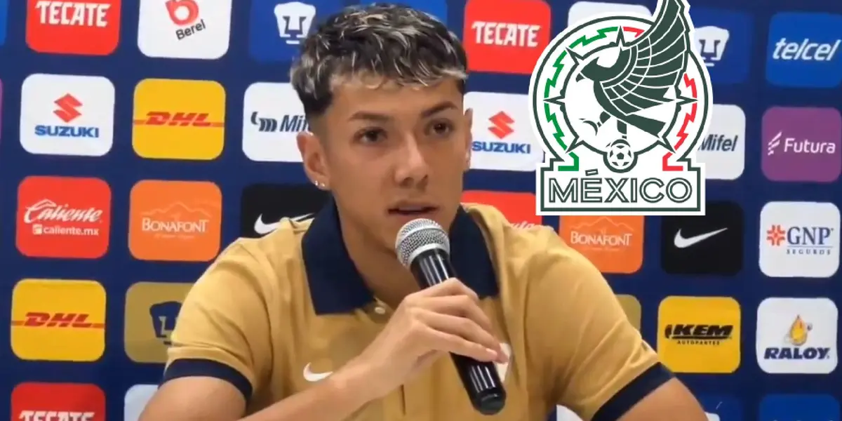 Jorge Ruvalcaba con Pumas y escudo de Selección Mexicana