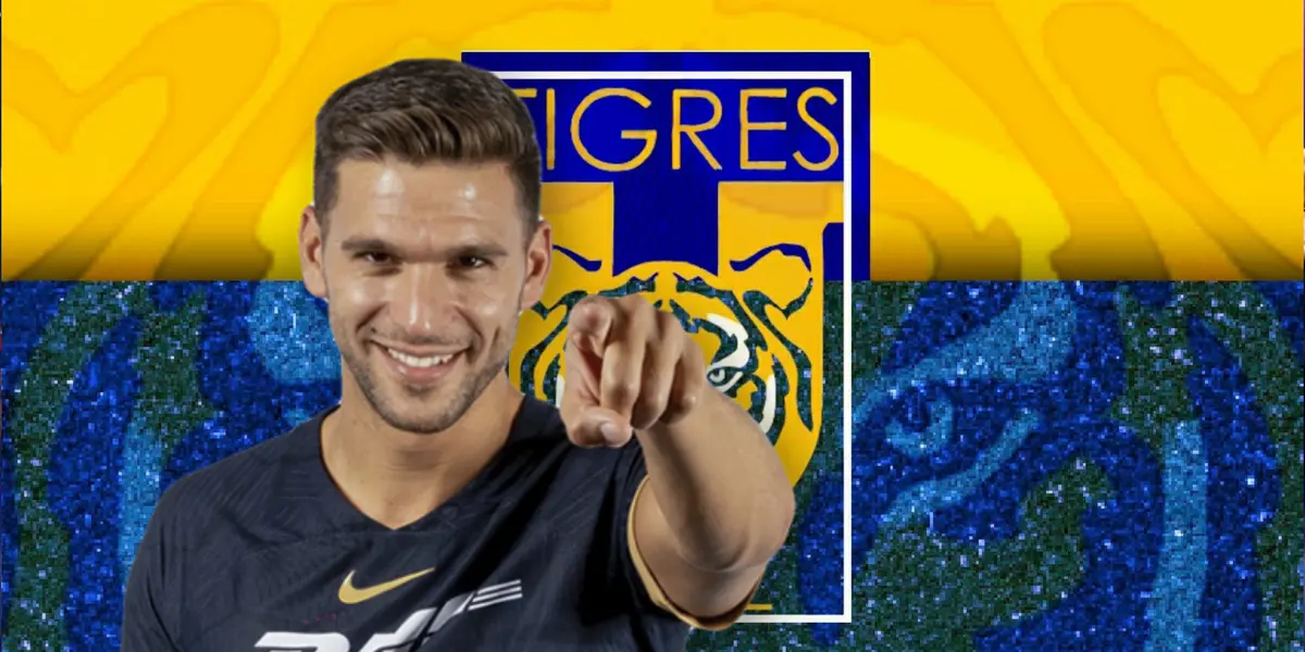 Lisandro Magallán con Pumas y fondo de Tigres