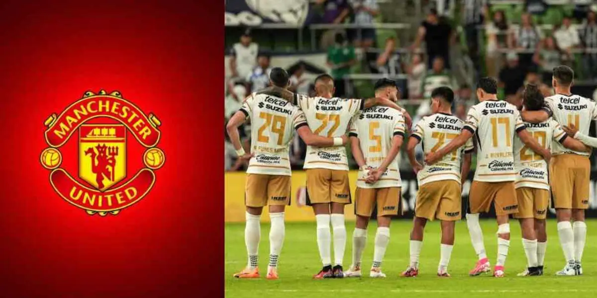 Pumas 2024 y escudo de Manchester United | Foto: X Pumas