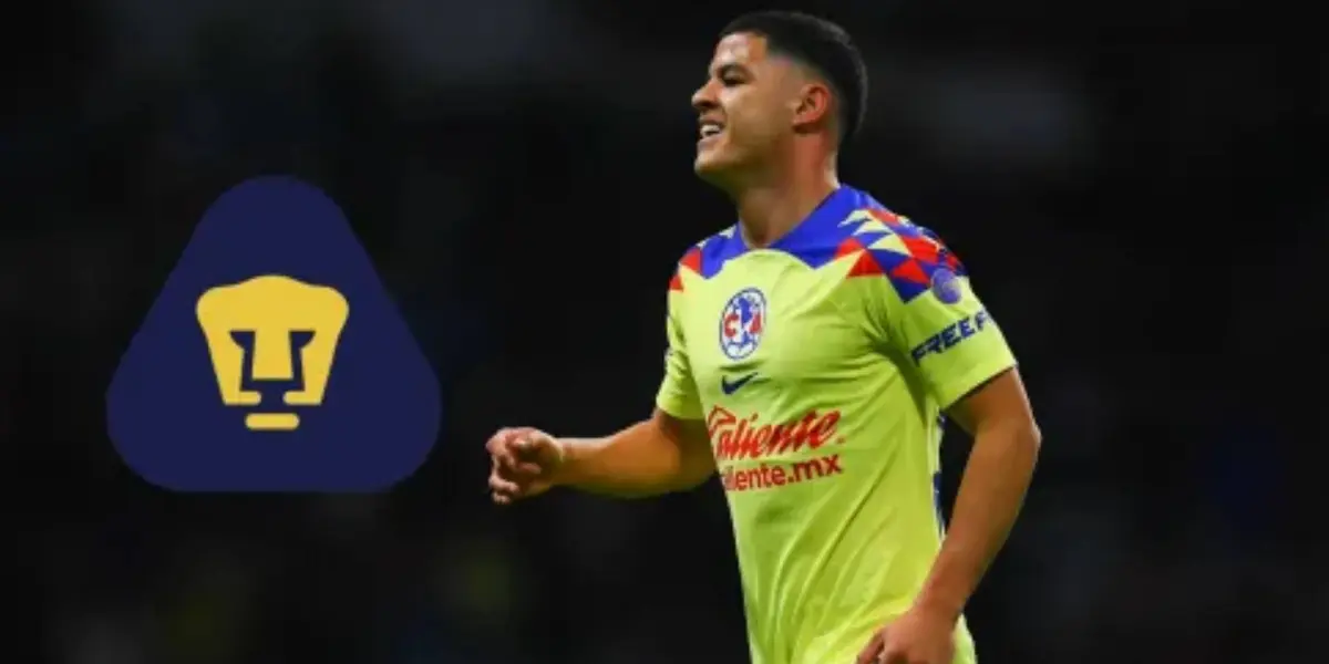 Richard Sánchez con la playera del América y escudo de Pumas