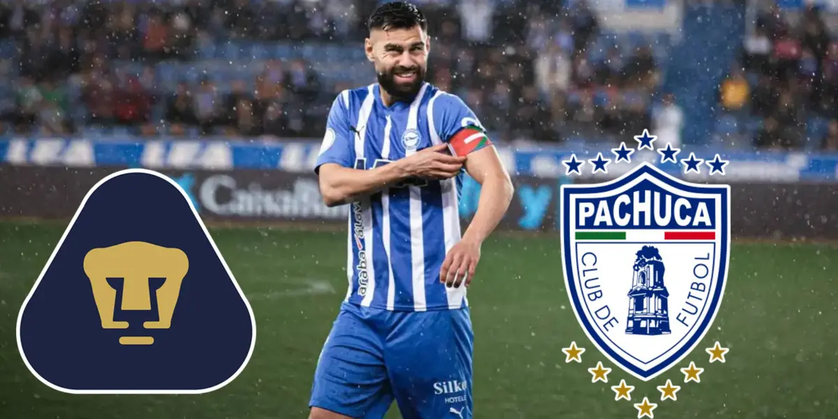 Rubén Duarte con Alavés escudo Pumas y Pachuca